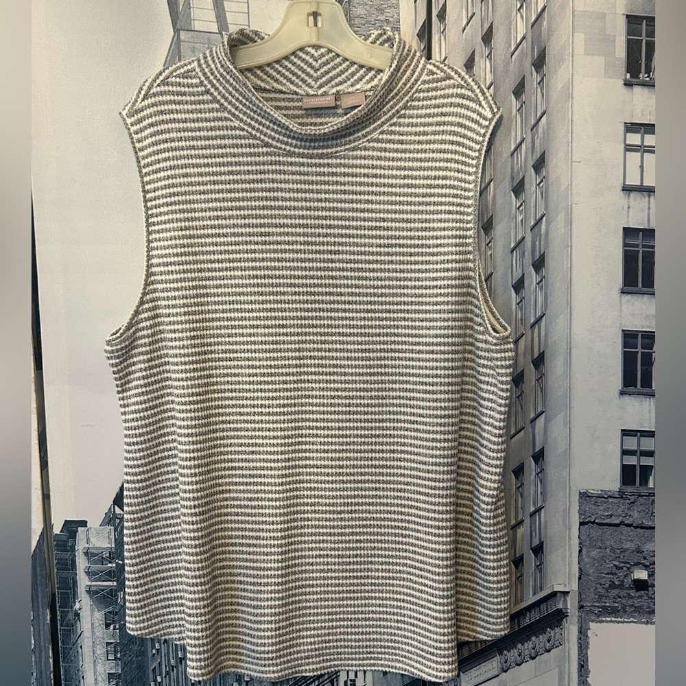 Chico's - Sleeveless Striped Mock Neck Tank - Gray & White